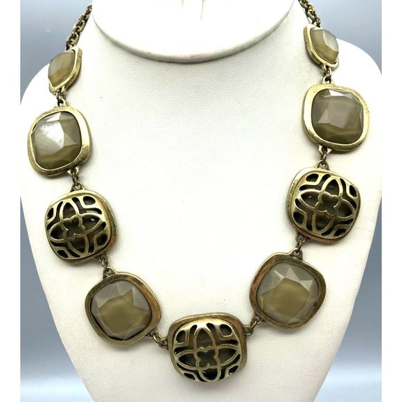 Vintage Jewel Kade Lotus Necklace, Gold Tone and Chic Green Bib - Picture 1 of 4